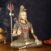 Handcrafted Brass Lord Shiva Statue with Stonework - 20 Inches - Budhshiv.com