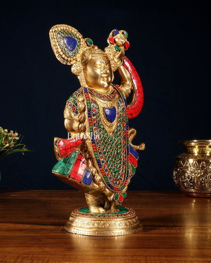 Handcrafted brass Lord Shrinath Ji Statue | From Nathdwara | 13 Inch meenakari - Budhshiv.com