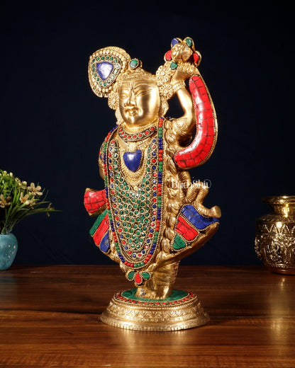 Handcrafted brass Lord Shrinath Ji Statue | From Nathdwara | 13 Inch meenakari - Budhshiv.com
