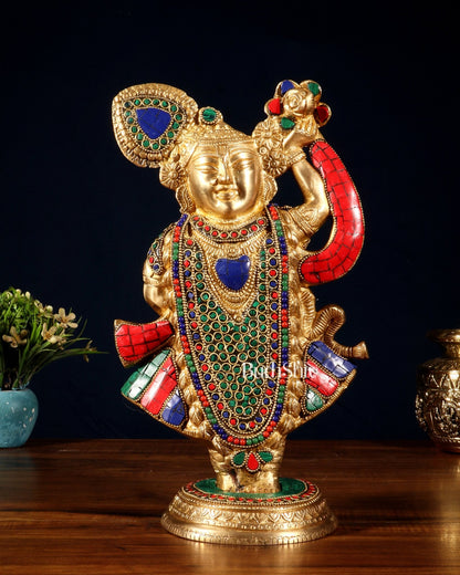 Handcrafted brass Lord Shrinath Ji Statue | From Nathdwara | 13 Inch meenakari - Budhshiv.com