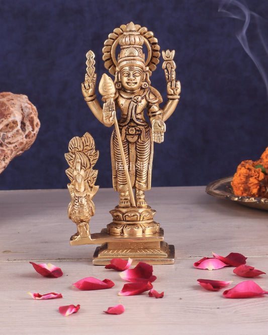 Handcrafted Brass Murugan Idol – 6.5" - Budhshiv.com