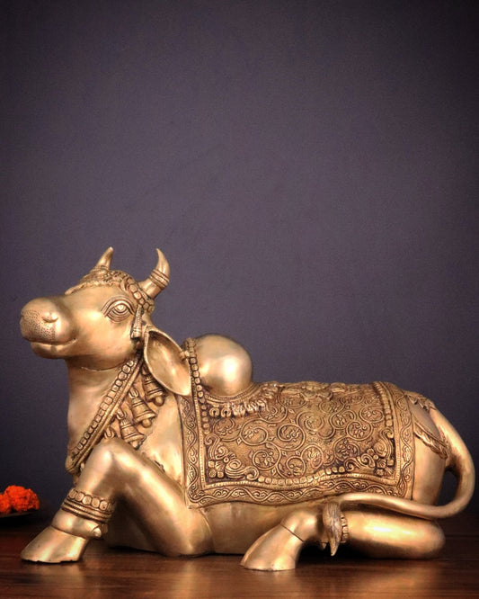 Handcrafted Brass Nandi Idol - 14.5" Height, 21" Width - Budhshiv.com