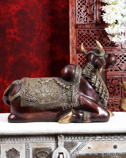 Handcrafted Brass Nandi Idol 21 inch dual tone - Budhshiv.com