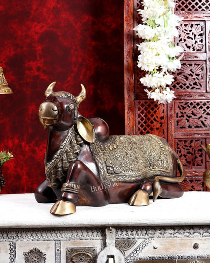 Handcrafted Brass Nandi Idol 21 inch dual tone - Budhshiv.com