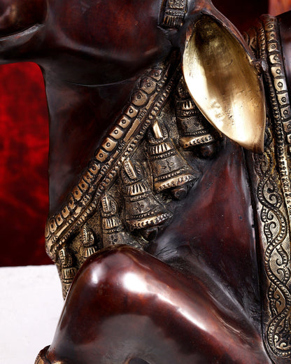 Handcrafted Brass Nandi Idol 21 inch dual tone - Budhshiv.com