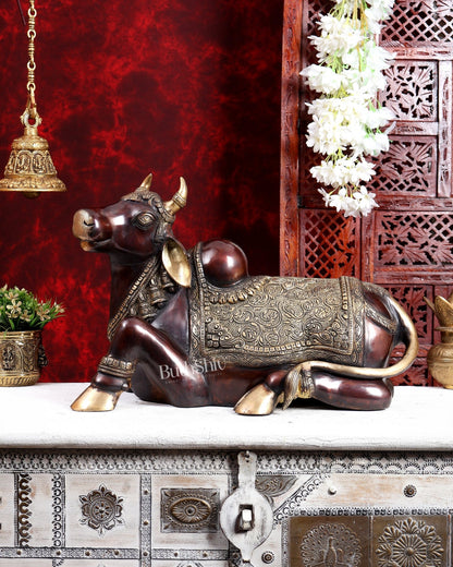 Handcrafted Brass Nandi Idol 21 inch dual tone - Budhshiv.com