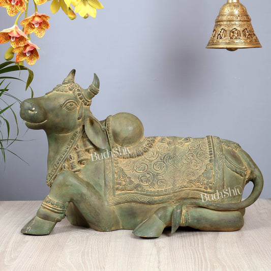 Handcrafted Brass Nandi Idol – Vintage Patina 21" - Budhshiv.com