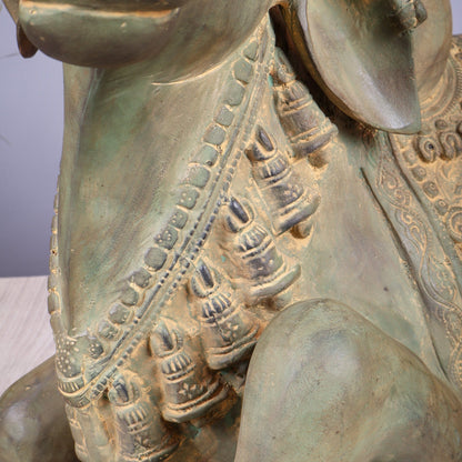 Handcrafted Brass Nandi Idol – Vintage Patina 21" - Budhshiv.com