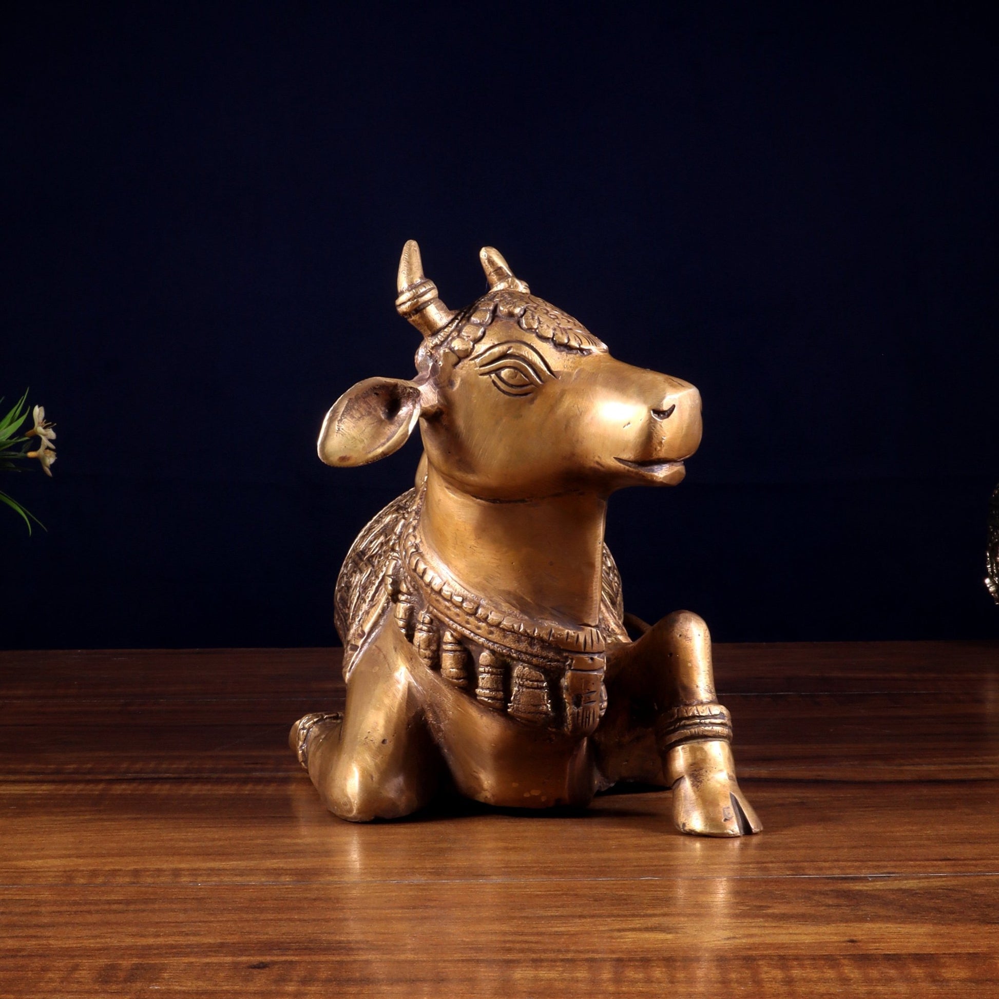 Handcrafted Brass Nandi Statue - 13.5 inch burnt brass tone - Budhshiv.com