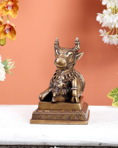 Handcrafted Brass Nandi Statue antique finish 8" - Budhshiv.com