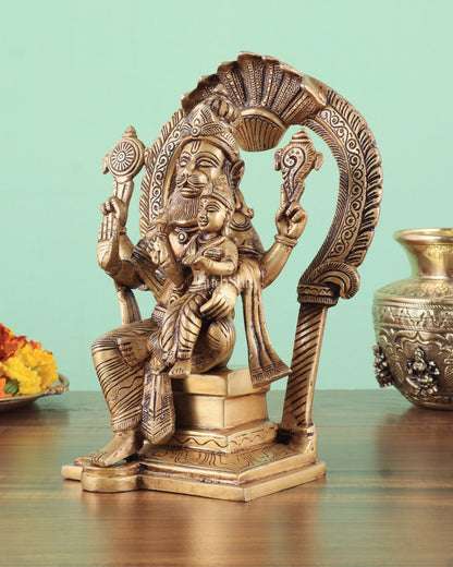 Handcrafted Brass Narsimha Lakshmi Statue | 8" Height - Budhshiv.com