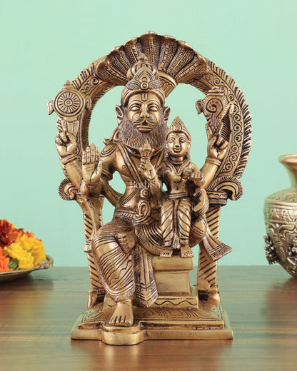 Handcrafted Brass Narsimha Lakshmi Statue | 8" Height - Budhshiv.com