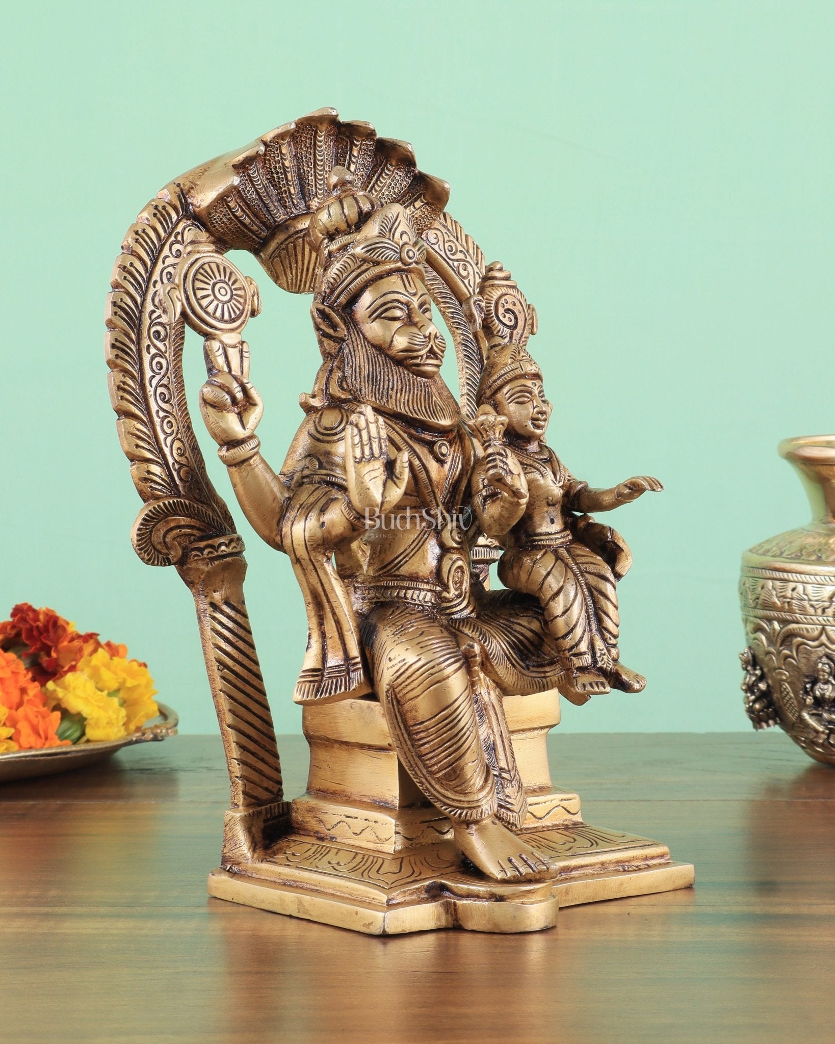 Handcrafted Brass Narsimha Lakshmi Statue | 8" Height - Budhshiv.com