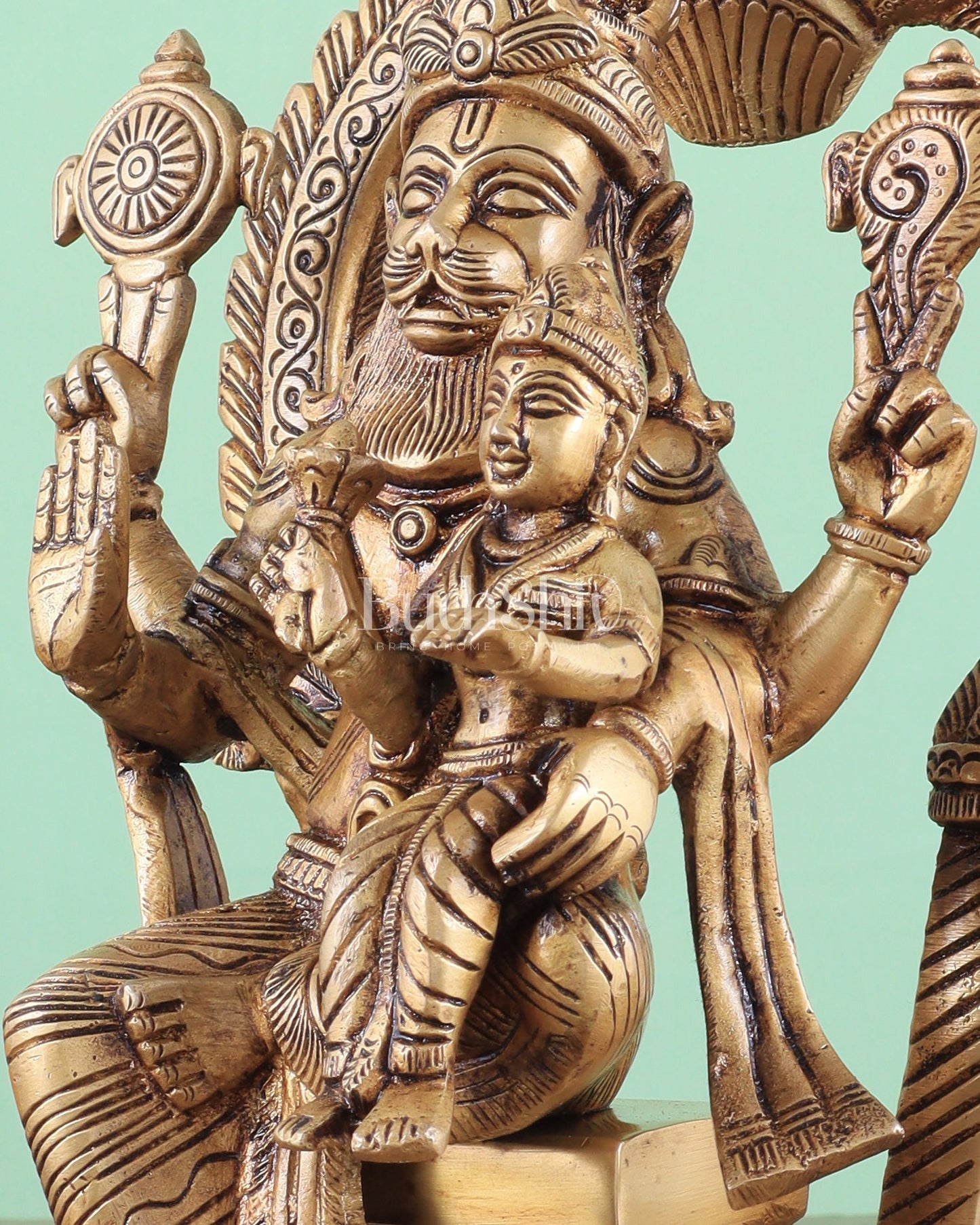 Handcrafted Brass Narsimha Lakshmi Statue | 8" Height - Budhshiv.com