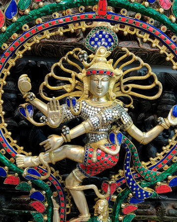 Handcrafted Brass Nataraja Statue | 30" Height | Stonework Detailing - Budhshiv.com