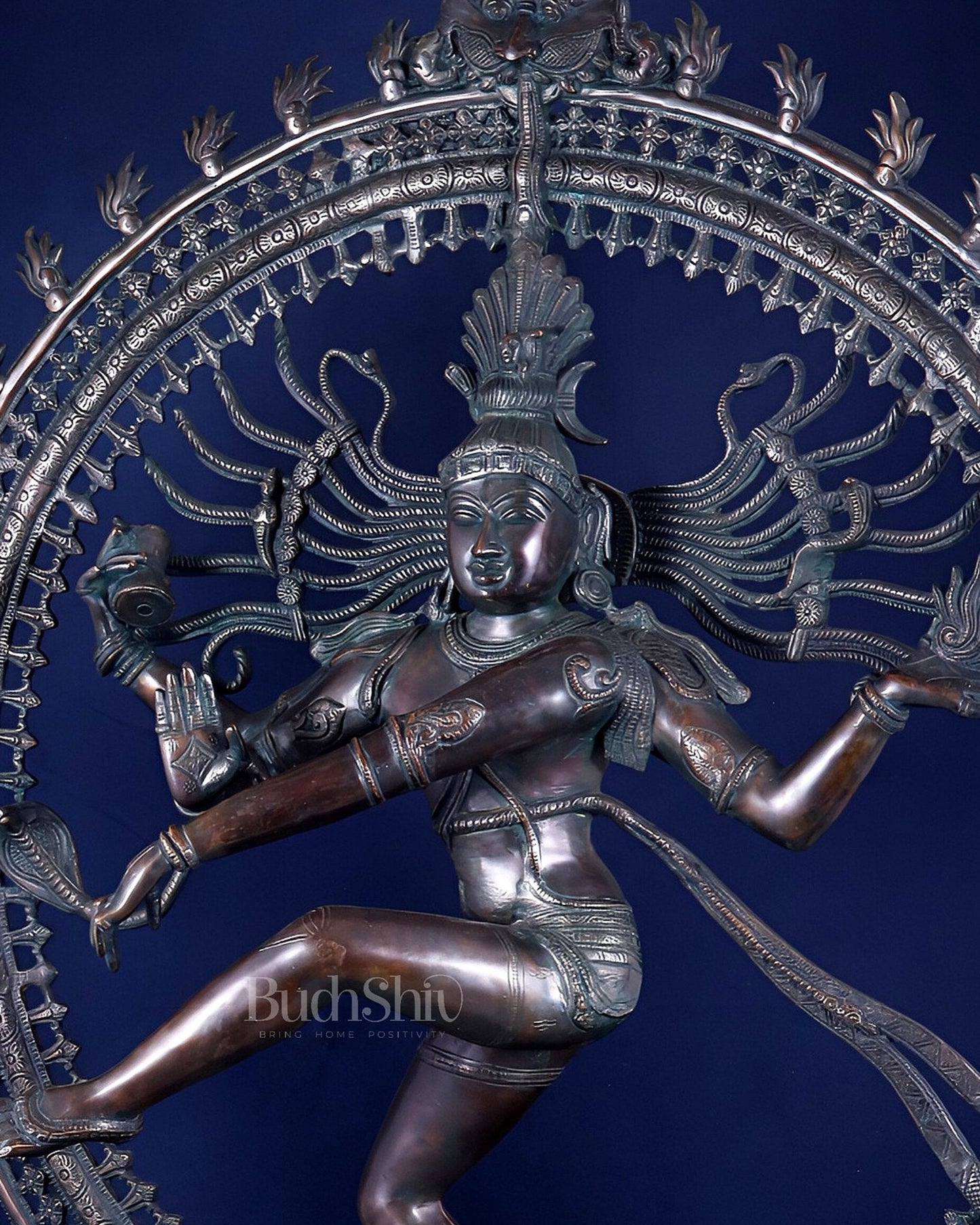 Handcrafted Brass Nataraja Statue - Height 36" Chola Black tone - Budhshiv.com