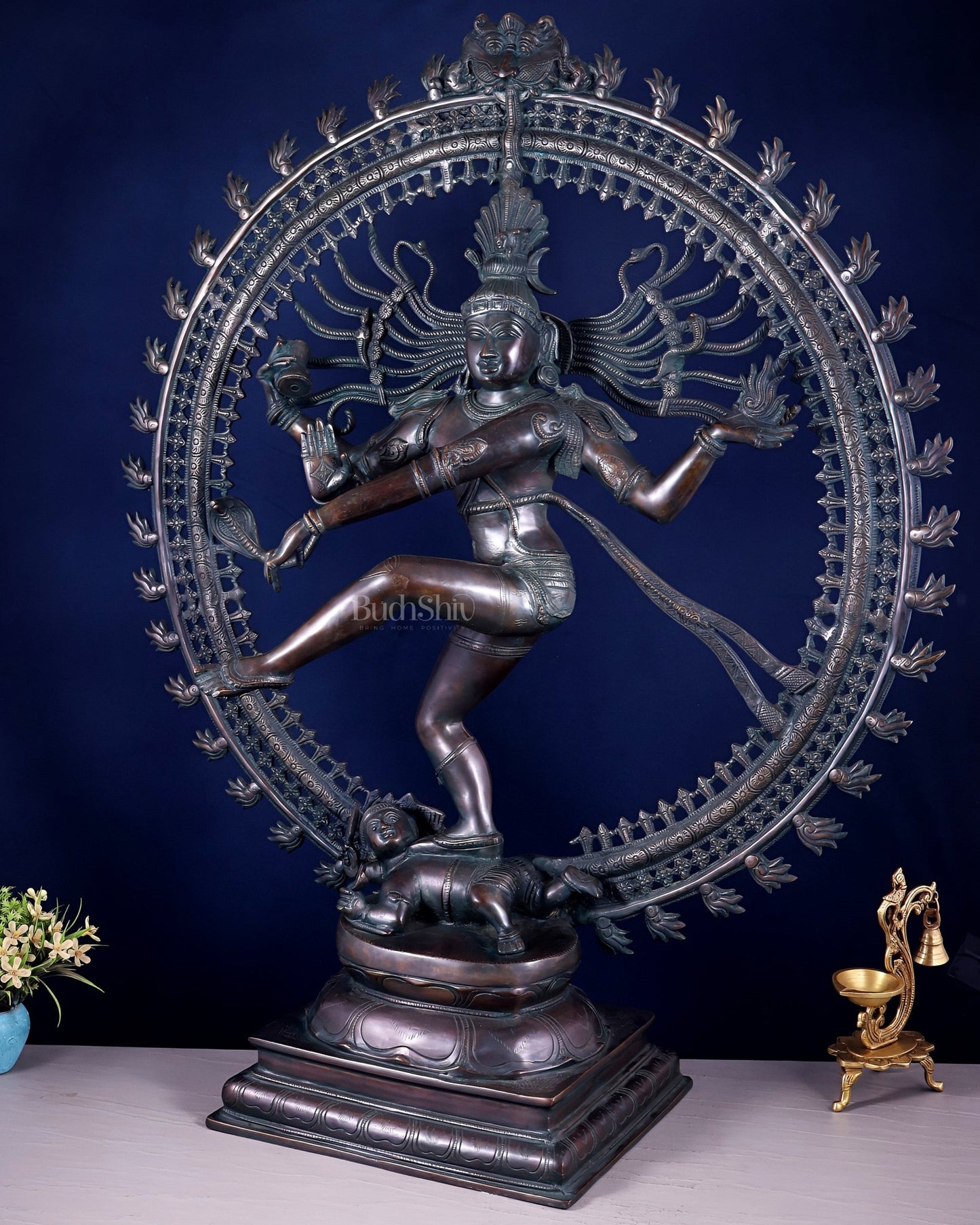 Handcrafted Brass Nataraja Statue - Height 36" Chola Black tone - Budhshiv.com
