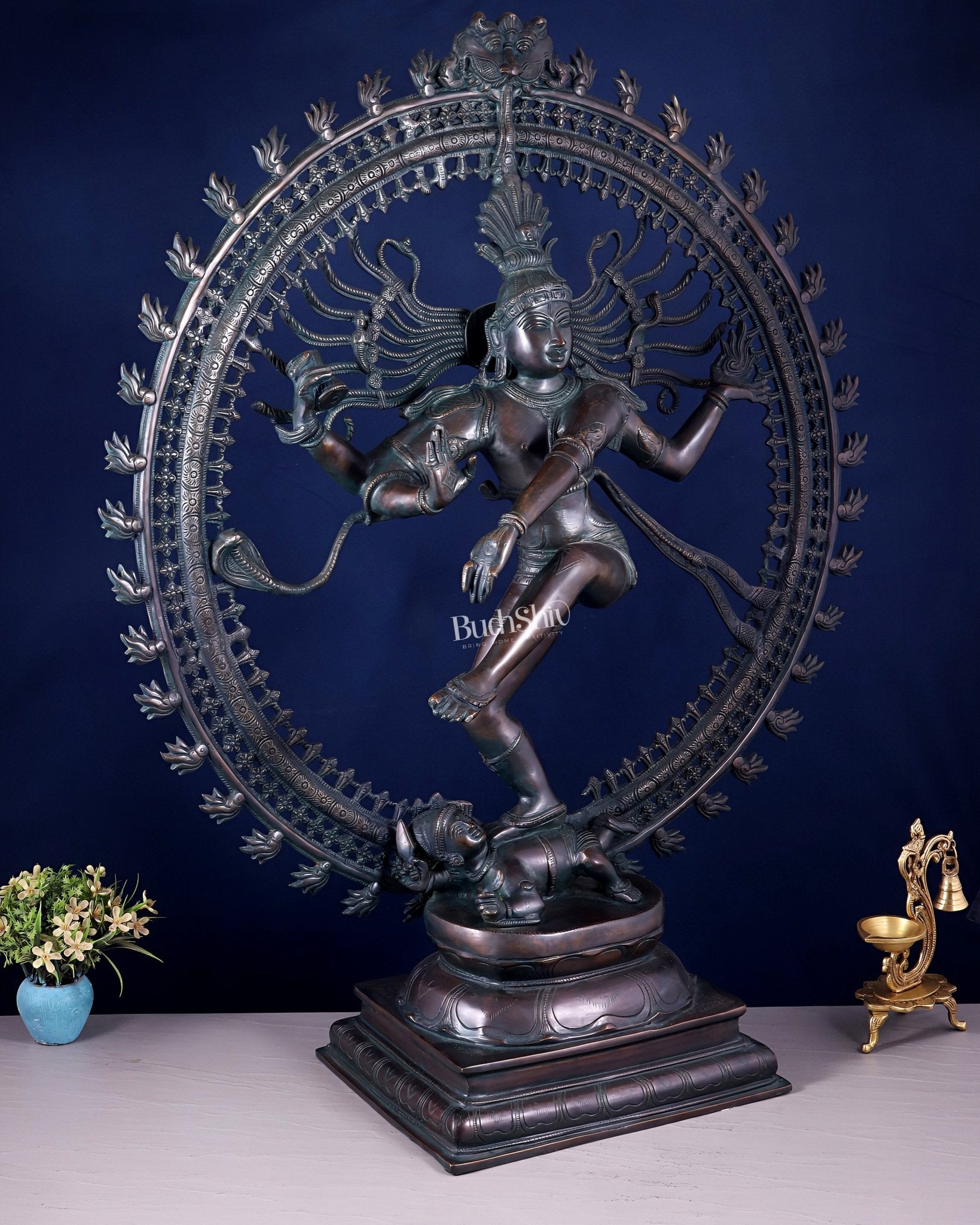 Handcrafted Brass Nataraja Statue - Height 36" Chola Black tone - Budhshiv.com