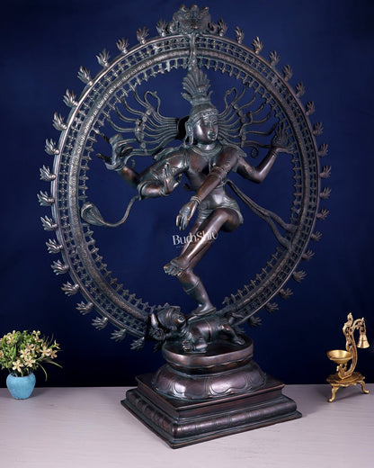 Handcrafted Brass Nataraja Statue - Height 36" Chola Black tone - Budhshiv.com