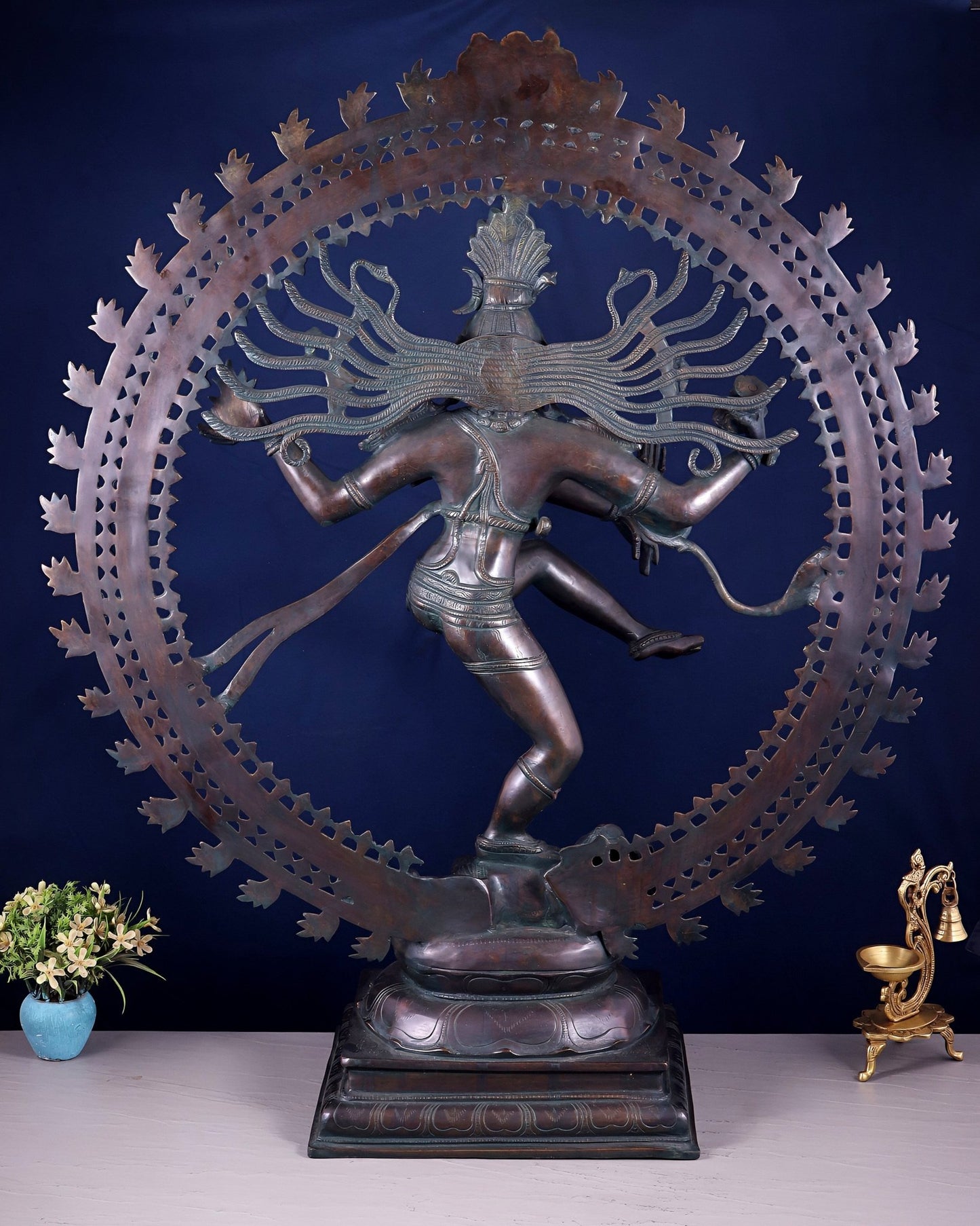 Handcrafted Brass Nataraja Statue - Height 36" Chola Black tone - Budhshiv.com