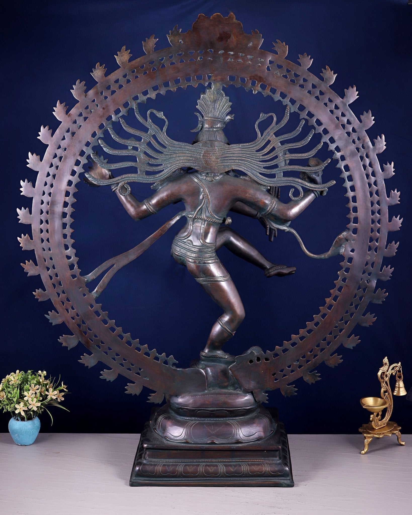 Handcrafted Brass Nataraja Statue - Height 36" Chola Black tone - Budhshiv.com