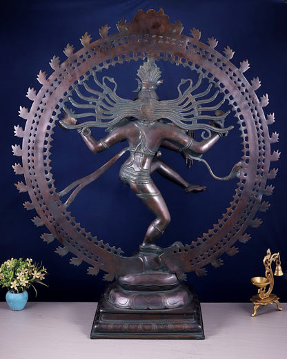 Handcrafted Brass Nataraja Statue - Height 36" Chola Black tone - Budhshiv.com