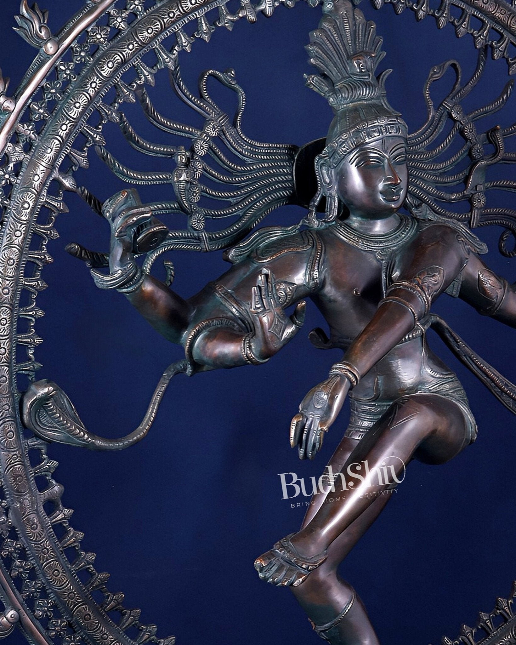 Handcrafted Brass Nataraja Statue - Height 36" Chola Black tone - Budhshiv.com