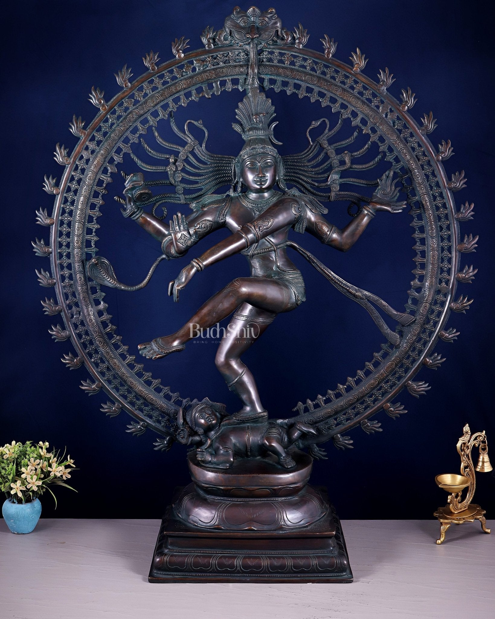 Handcrafted Brass Nataraja Statue - Height 36" Chola Black tone - Budhshiv.com