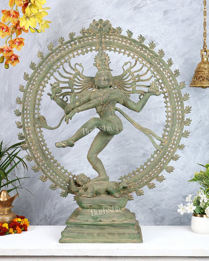 Handcrafted Brass Nataraja Statue - Height 36" Green tone - Budhshiv.com