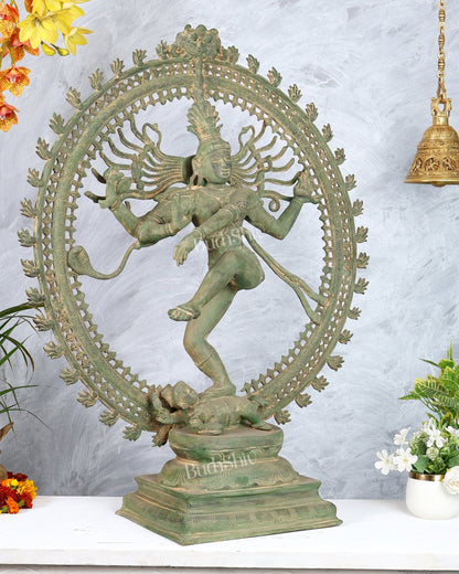 Handcrafted Brass Nataraja Statue - Height 36" Green tone - Budhshiv.com