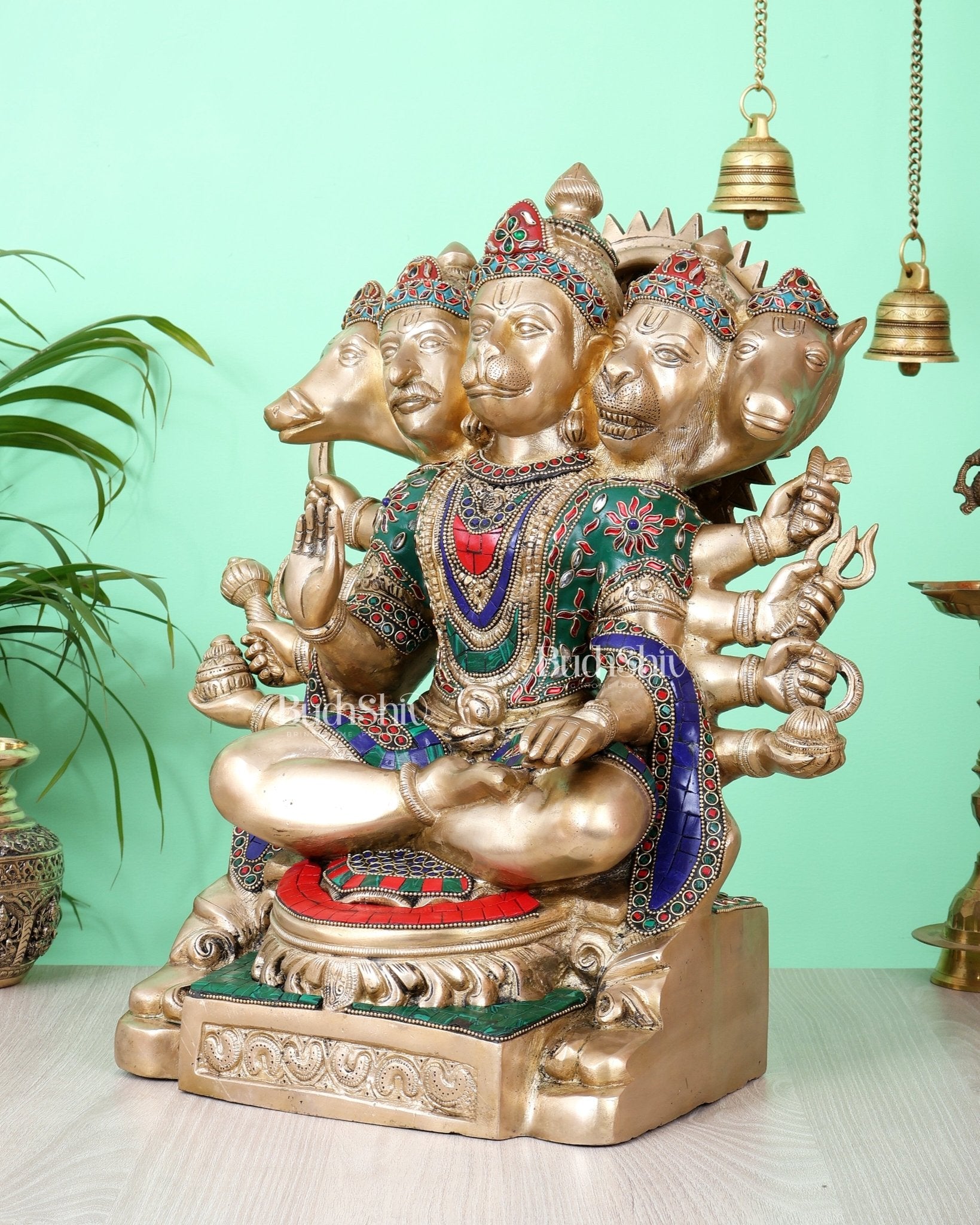 Handcrafted Brass Panchmukhi Hanuman Idol 17 Inch With Meenakari handcrafted-brass-panchmukhi-hanuman-idol-17-inch-with-meenakari