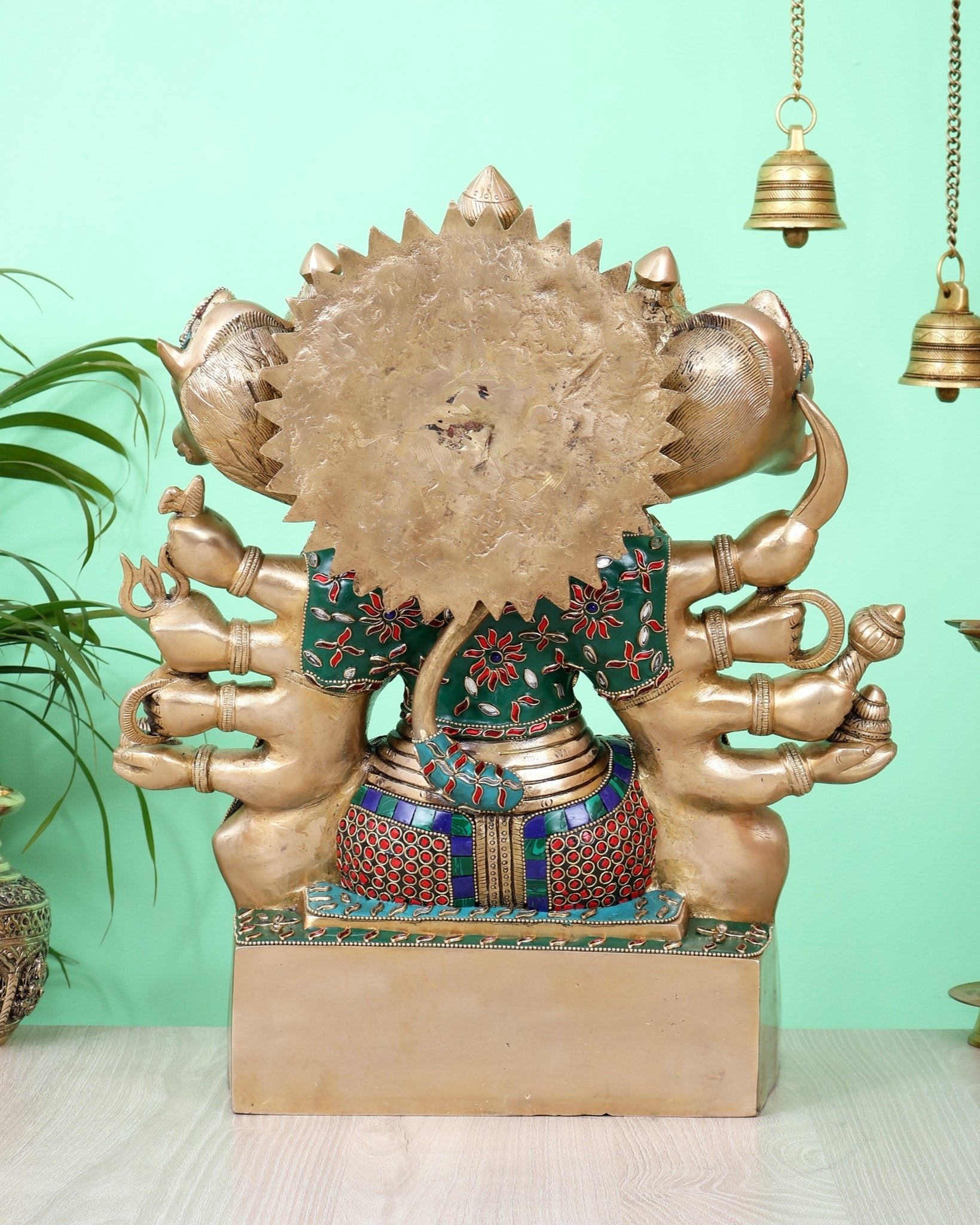 Handcrafted Brass Panchmukhi Hanuman Idol 17 inch with meenakari - Budhshiv.com