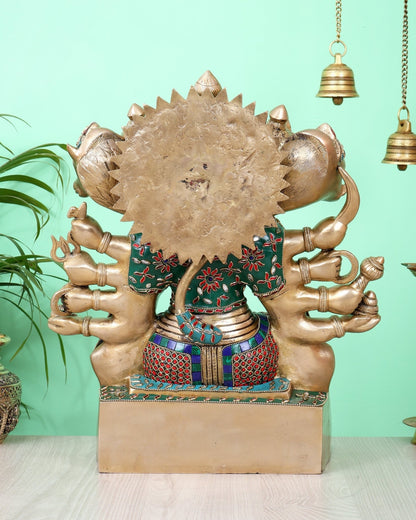 Handcrafted Brass Panchmukhi Hanuman Idol 17 inch with meenakari - Budhshiv.com