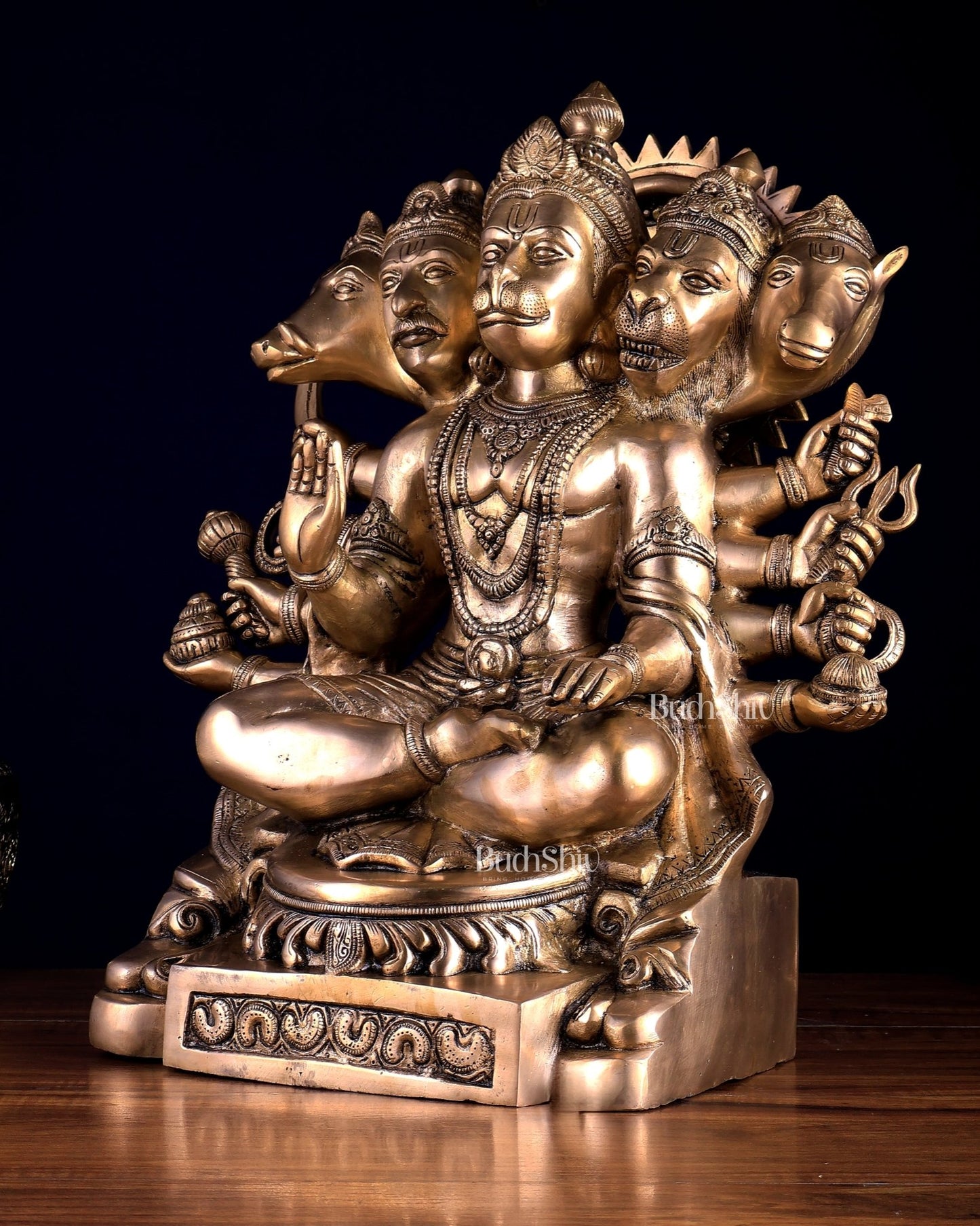 Handcrafted Brass Panchmukhi Hanuman Idol | Divine Blessings 17" - Budhshiv.com
