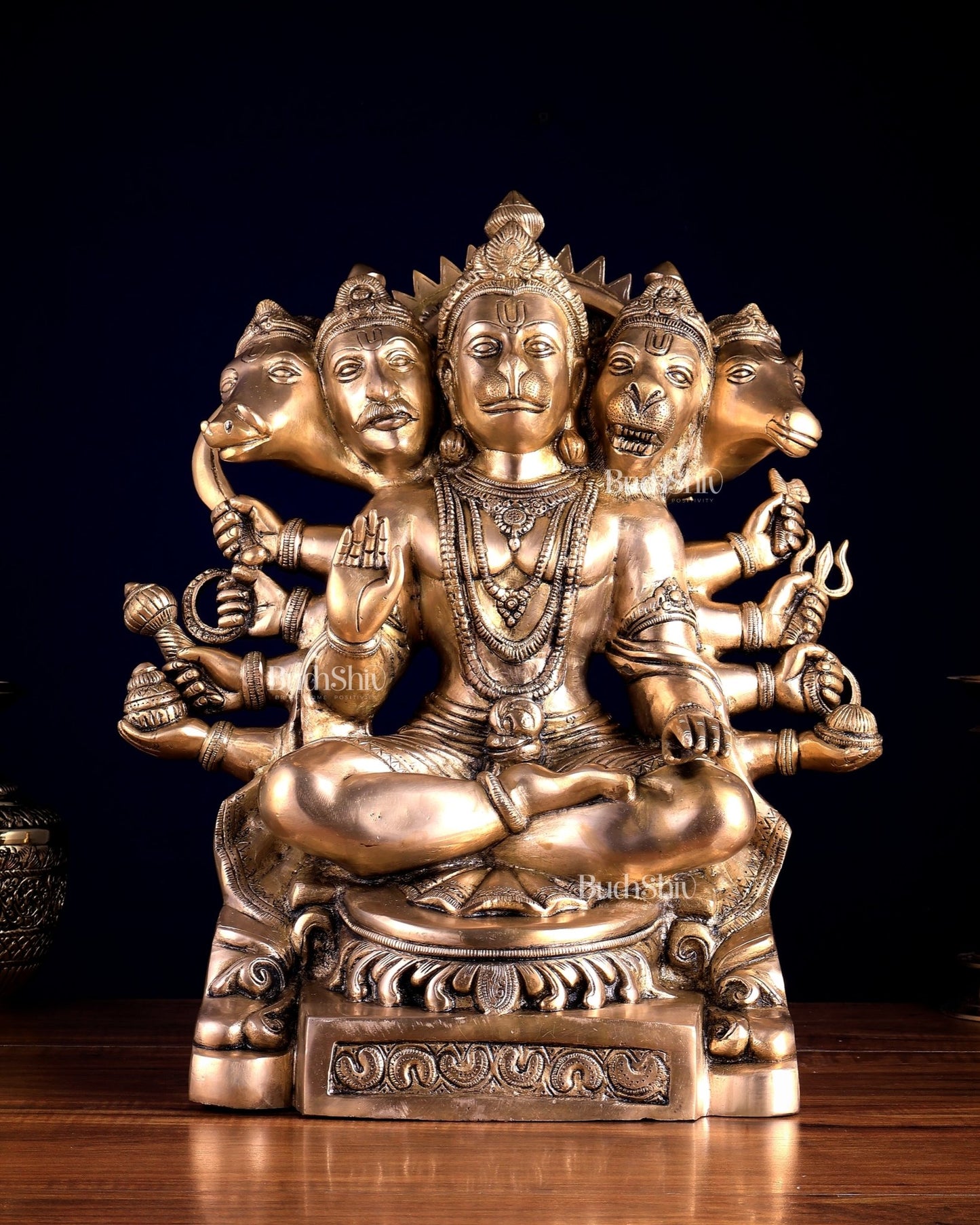 Handcrafted Brass Panchmukhi Hanuman Idol | Divine Blessings 17" - Budhshiv.com