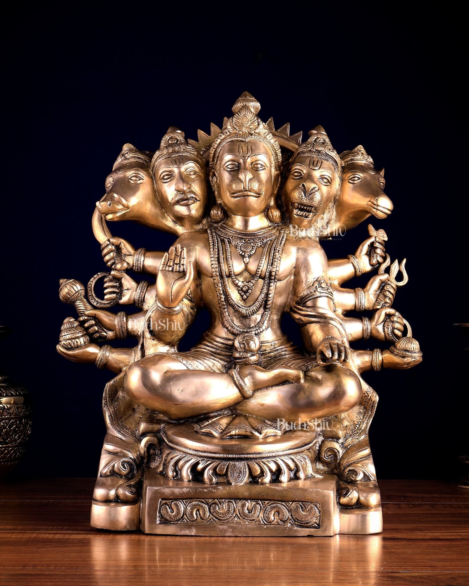 Handcrafted Brass Panchmukhi Hanuman Idol | Divine Blessings 17" - Budhshiv.com