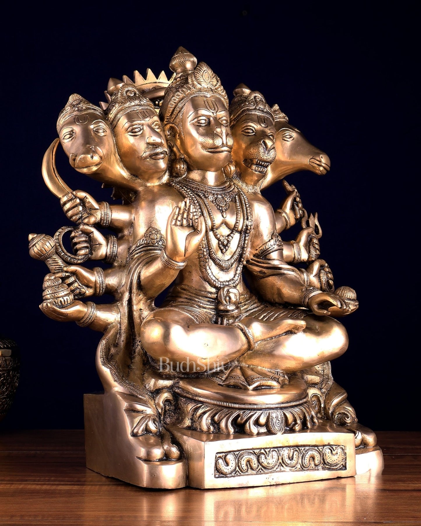 Handcrafted Brass Panchmukhi Hanuman Idol | Divine Blessings 17" - Budhshiv.com