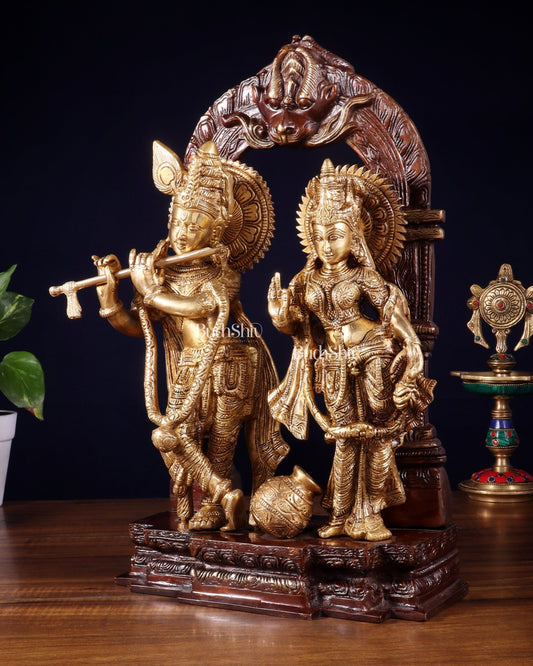 Handcrafted Brass Radha Krishna Idol dual tone 14" - Budhshiv.com