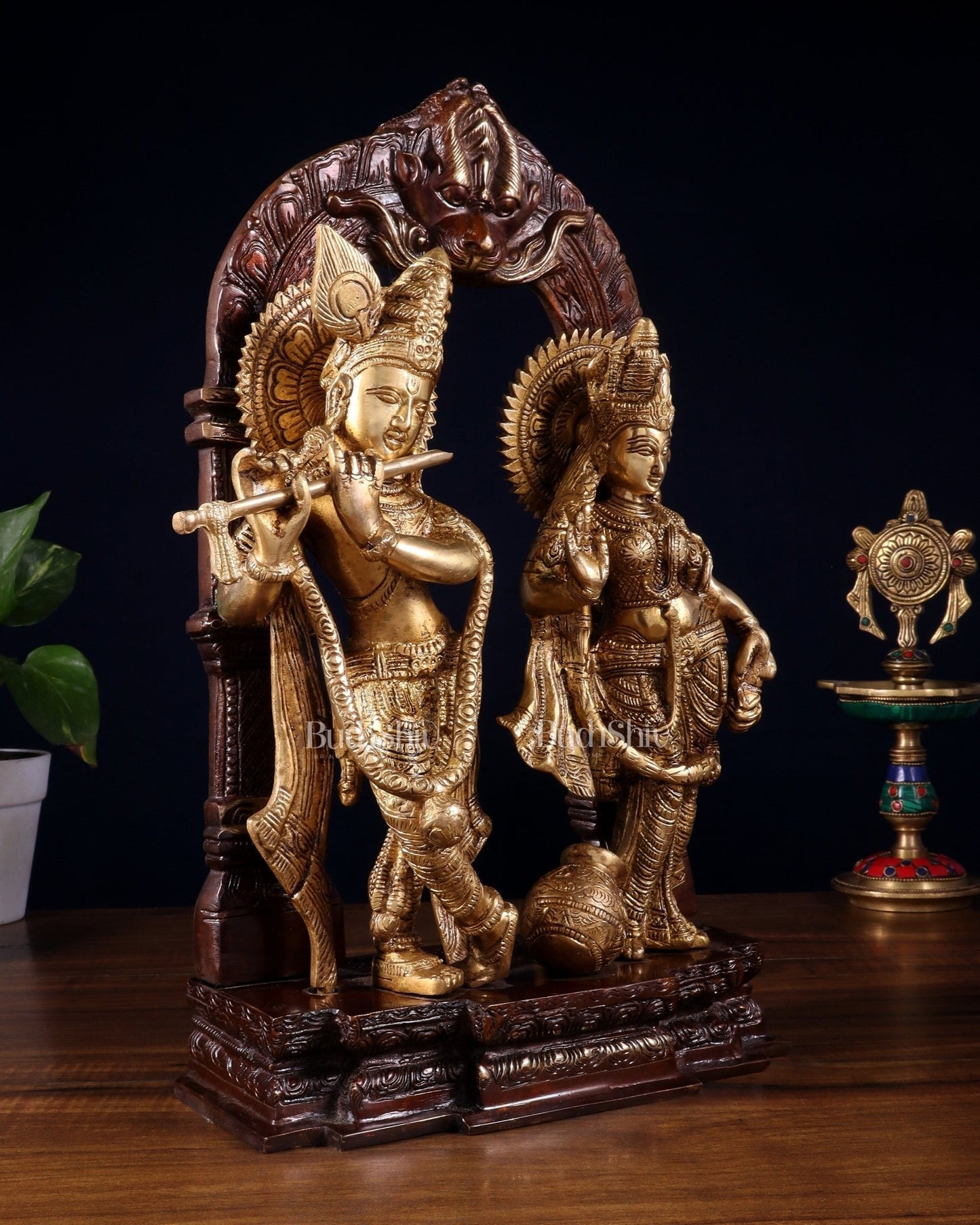 Handcrafted Brass Radha Krishna Idol dual tone 14" - Budhshiv.com