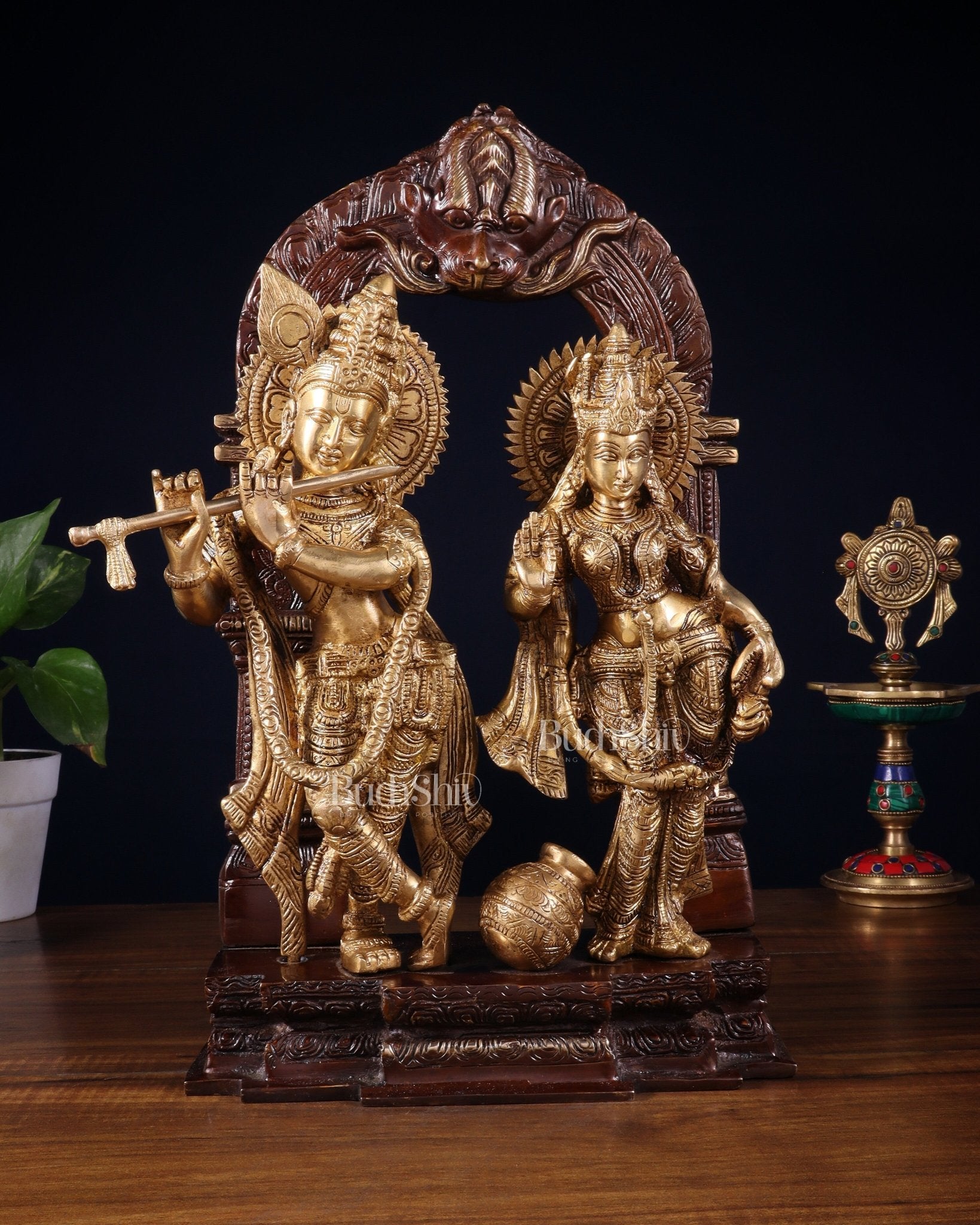 Handcrafted Brass Radha Krishna Idol dual tone 14" - Budhshiv.com