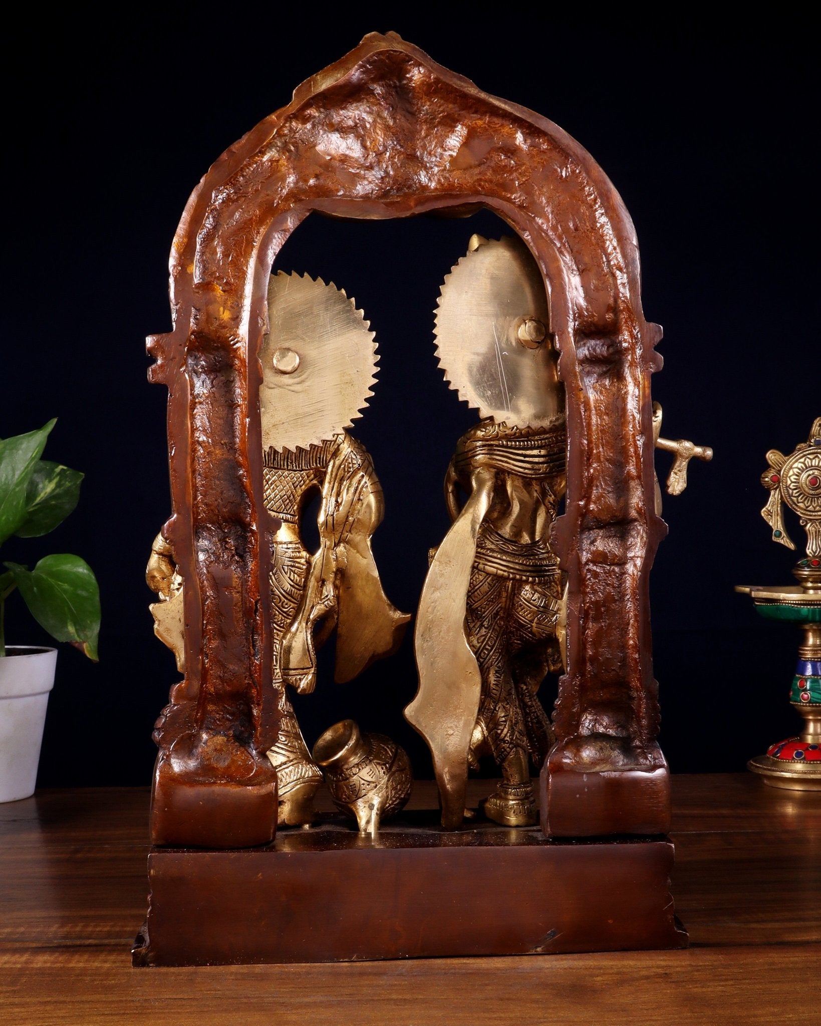 Handcrafted Brass Radha Krishna Idol dual tone 14" - Budhshiv.com