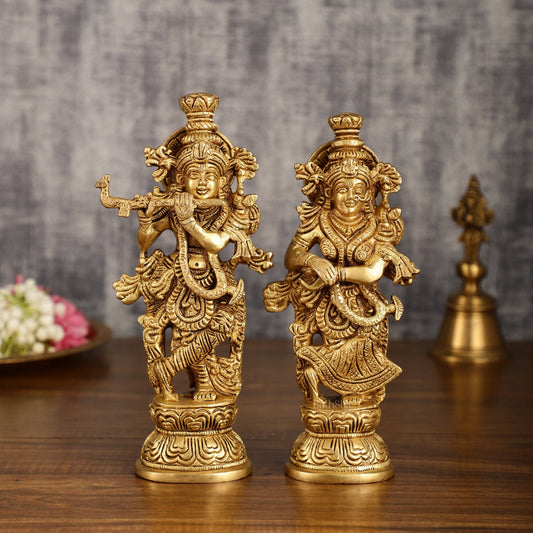 Handcrafted Brass Radha Krishna Idol Pair | 9.5 Inch Height - Budhshiv.com