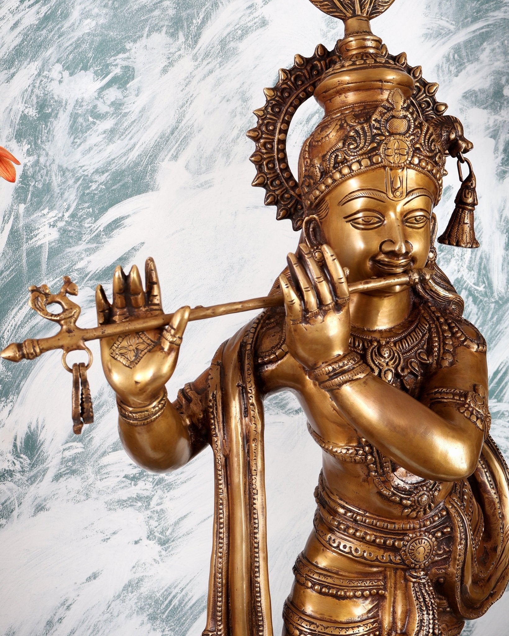 Handcrafted Brass Radha Krishna Statues - 36" Height vintage tone - Budhshiv.com