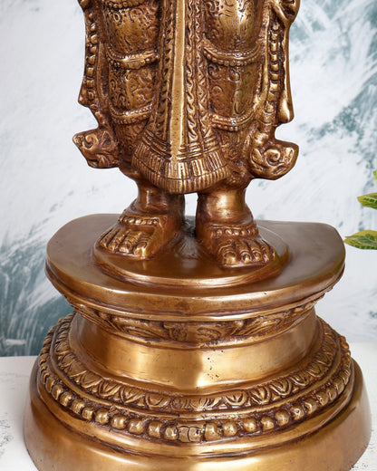 Handcrafted Brass Radha Krishna Statues - 36" Height vintage tone - Budhshiv.com