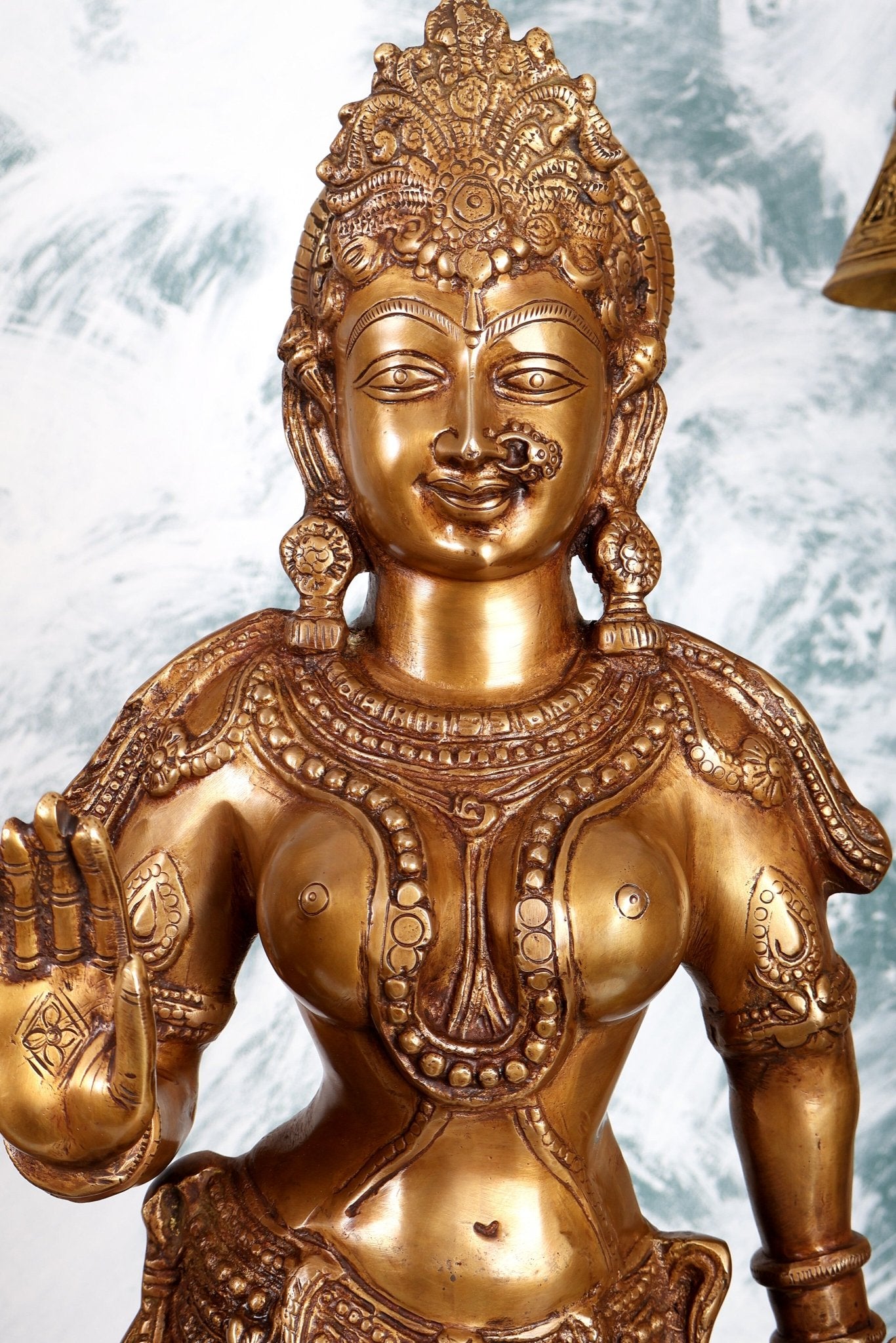 Handcrafted Brass Radha Krishna Statues - 36" Height vintage tone - Budhshiv.com