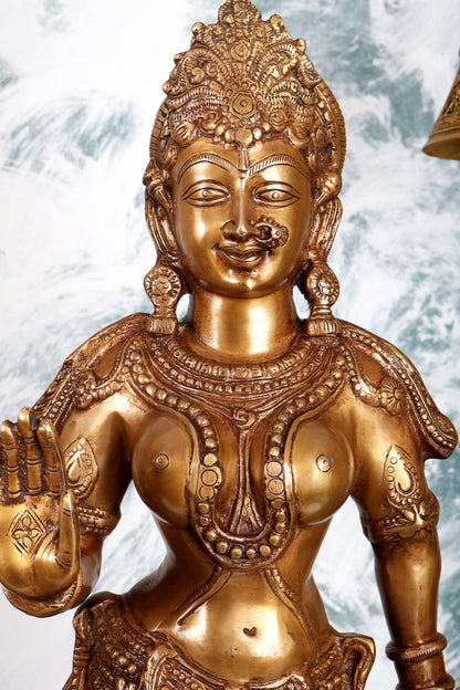 Handcrafted Brass Radha Krishna Statues - 36" Height vintage tone - Budhshiv.com