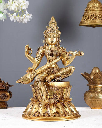 Handcrafted Brass Saraswati Statue 15" Height - Budhshiv.com