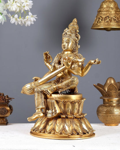 Handcrafted Brass Saraswati Statue 15" Height - Budhshiv.com
