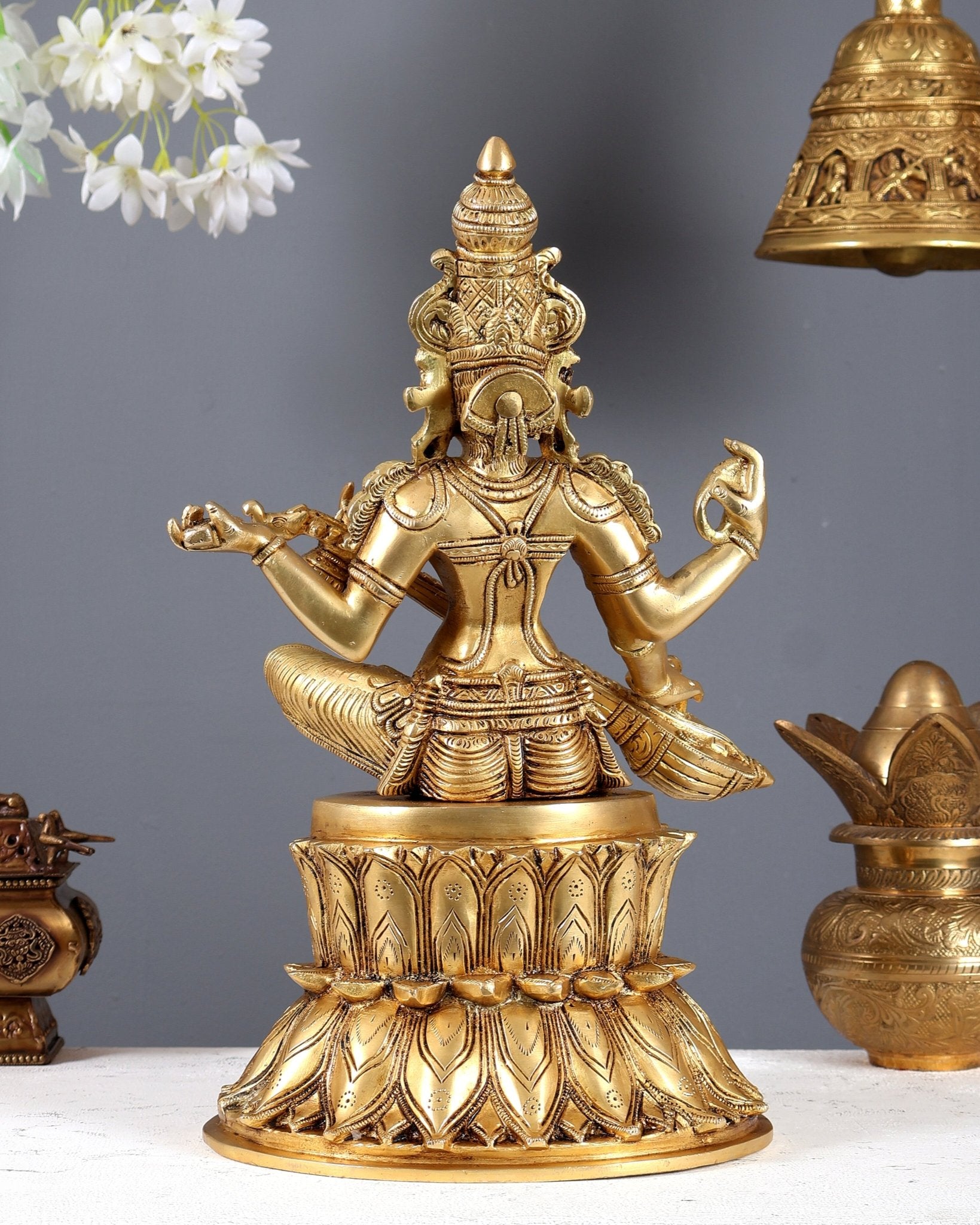 Handcrafted Brass Saraswati Statue 15" Height - Budhshiv.com