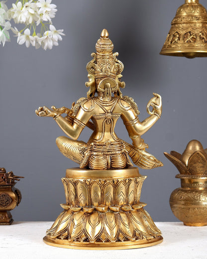 Handcrafted Brass Saraswati Statue 15" Height - Budhshiv.com